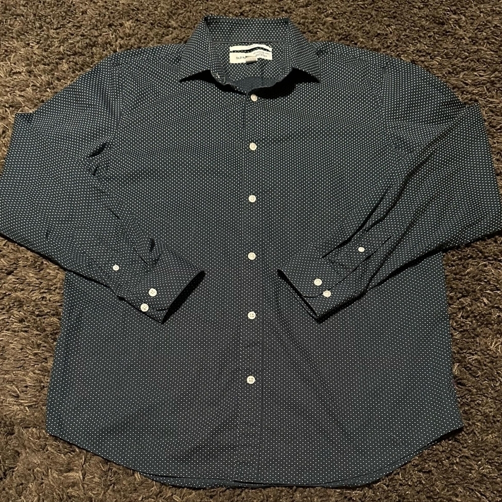 OLD NAVY Long Sleeve Navy Blue White Polka Dot Button Down Casual Shirt Sz. L